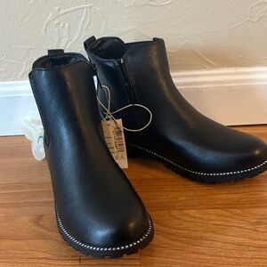 Black Ankle Boots w Rhinestones & Side Zipper NWT